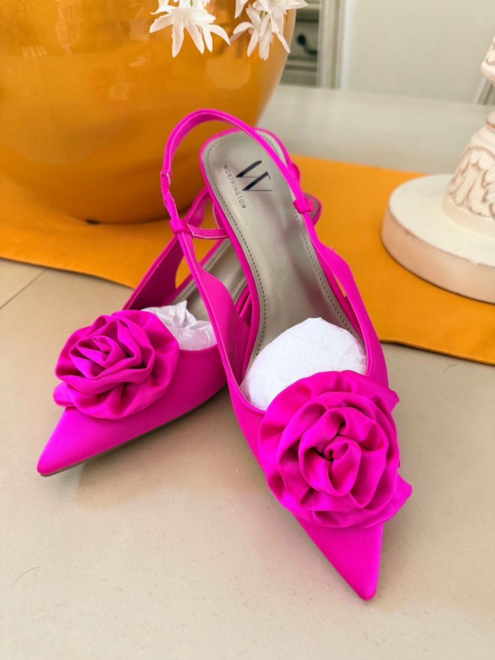 Wedgewood Fuchsia Floral Slingback Pointed Toe Flats
